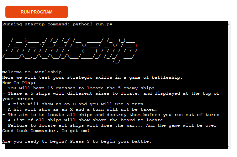 Screenshot of Battleships Project